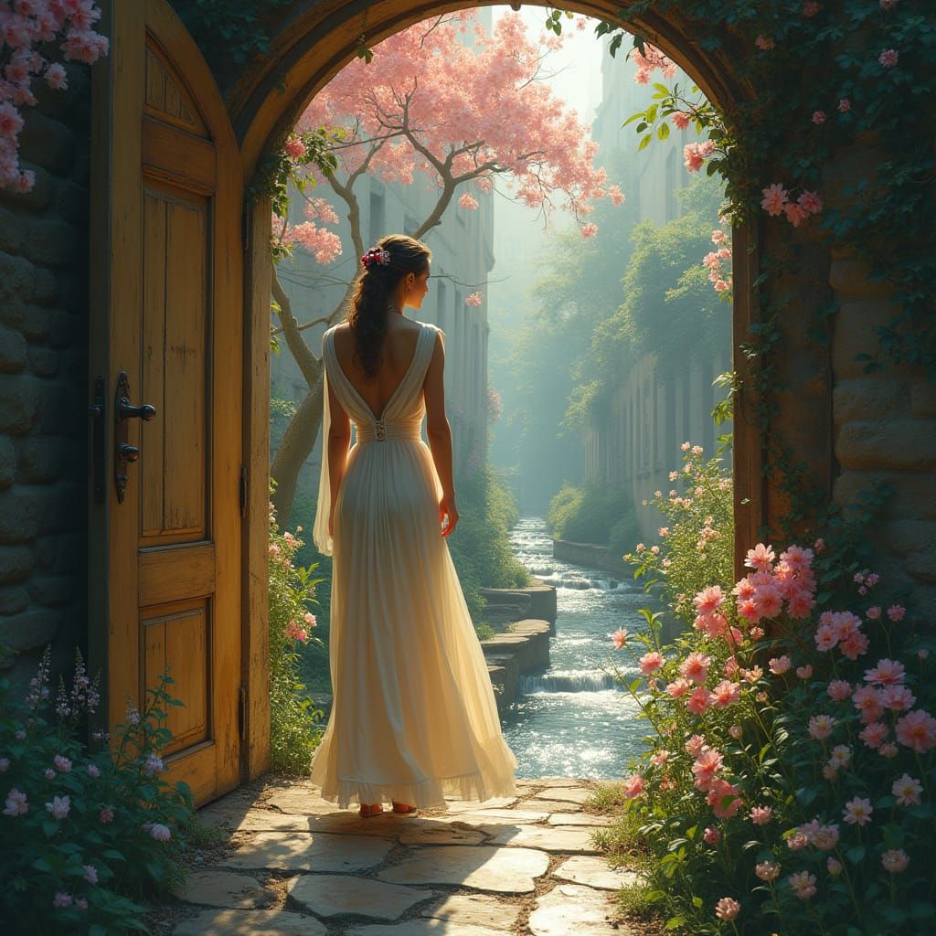 Enchanted Garden Portal: A Surrealist Matte Painting