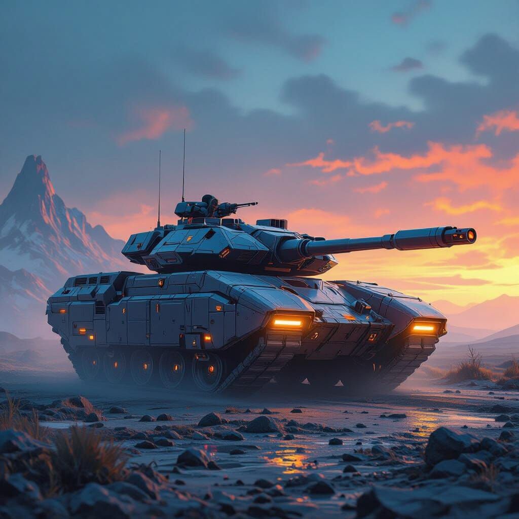 Futuristic Battle Tank in Dystopian Landscape