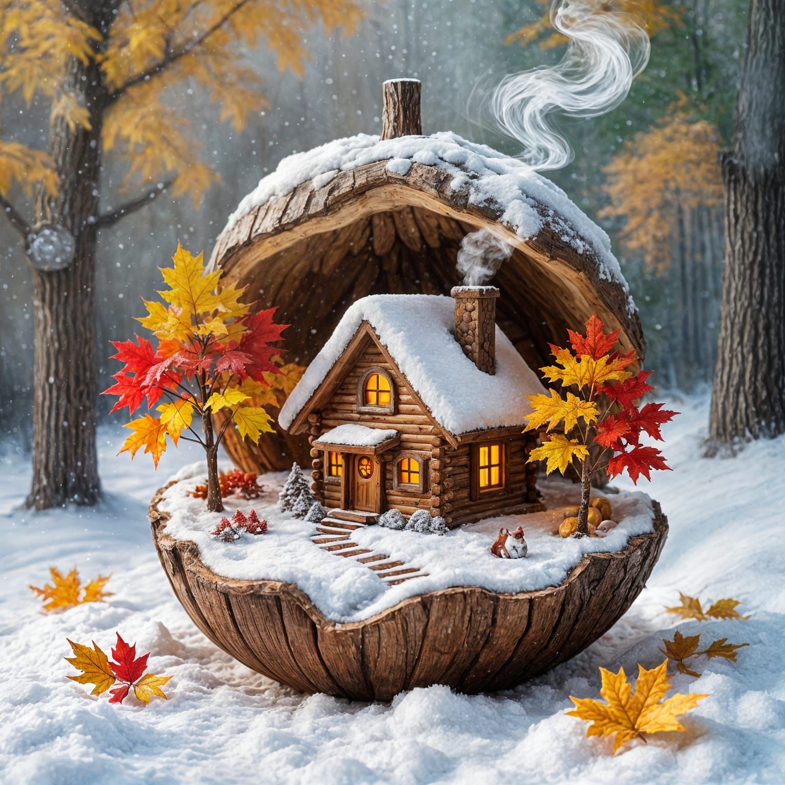 Enchanting Acorn Cabin in Miniature Autumn Forest