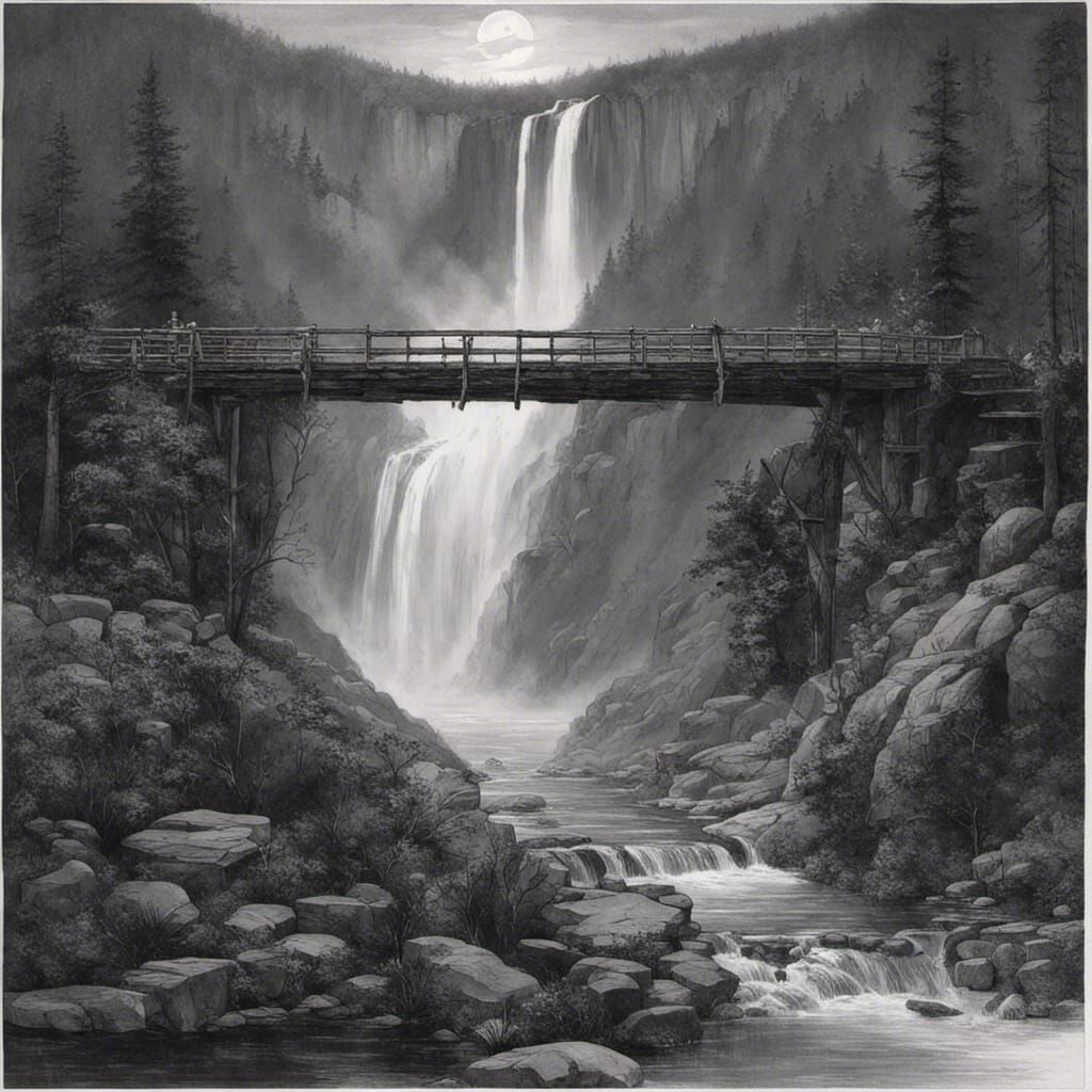 Moonlit Canyon Bridge Scene