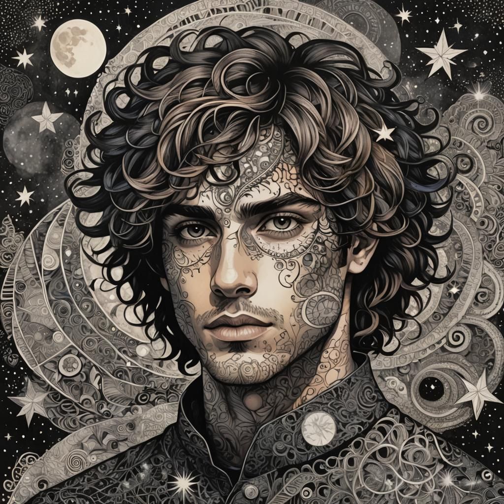 Expressive Zentangle Collage Portrait with Fantasy Elements