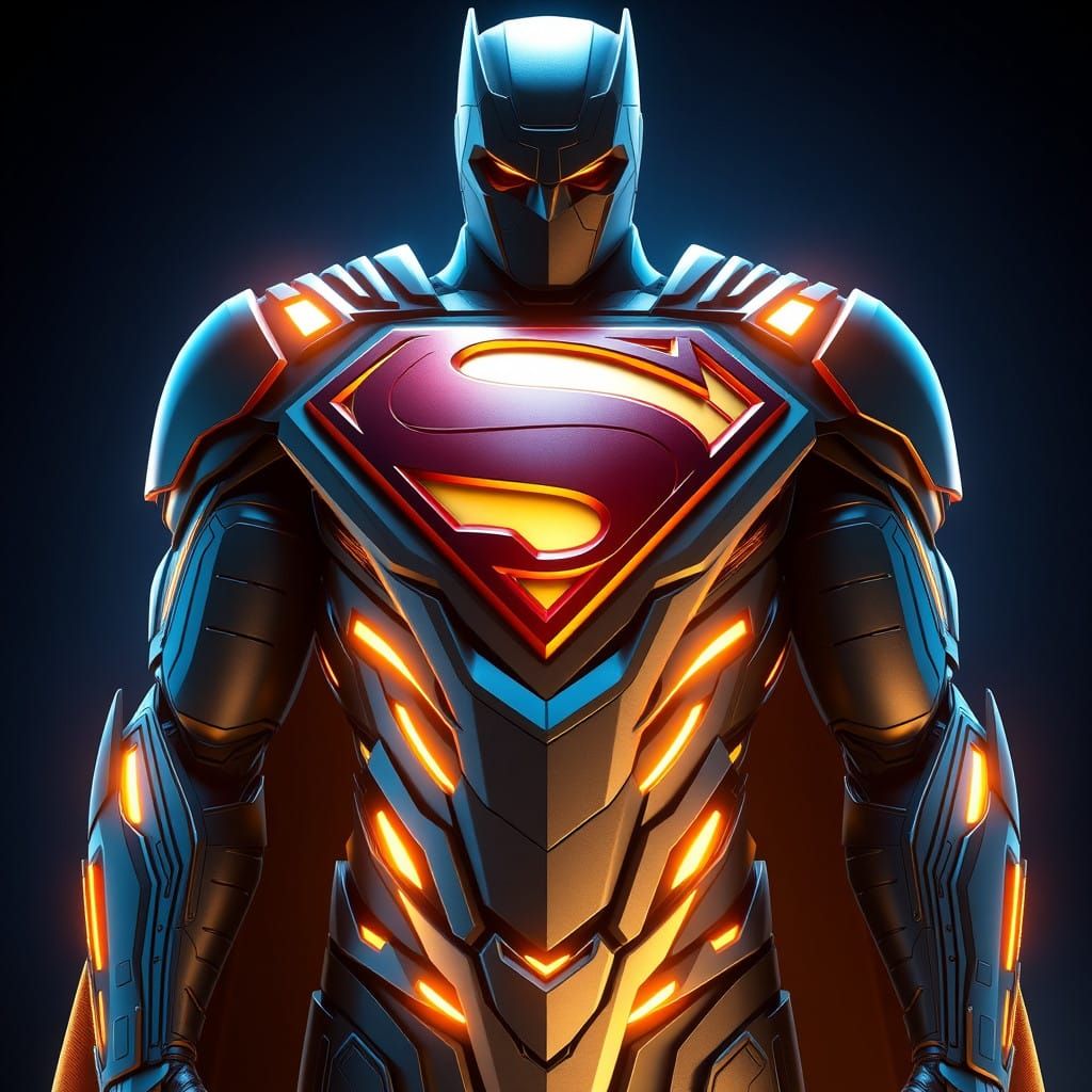 Futuristic Kryptonian Armor Meets Dark Knight Symbolism