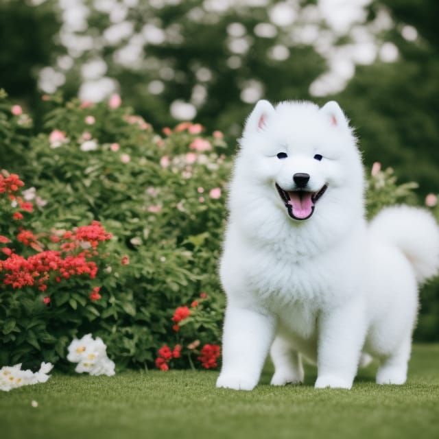 Cute Samoyed Puppy in Garden: Professional Photography