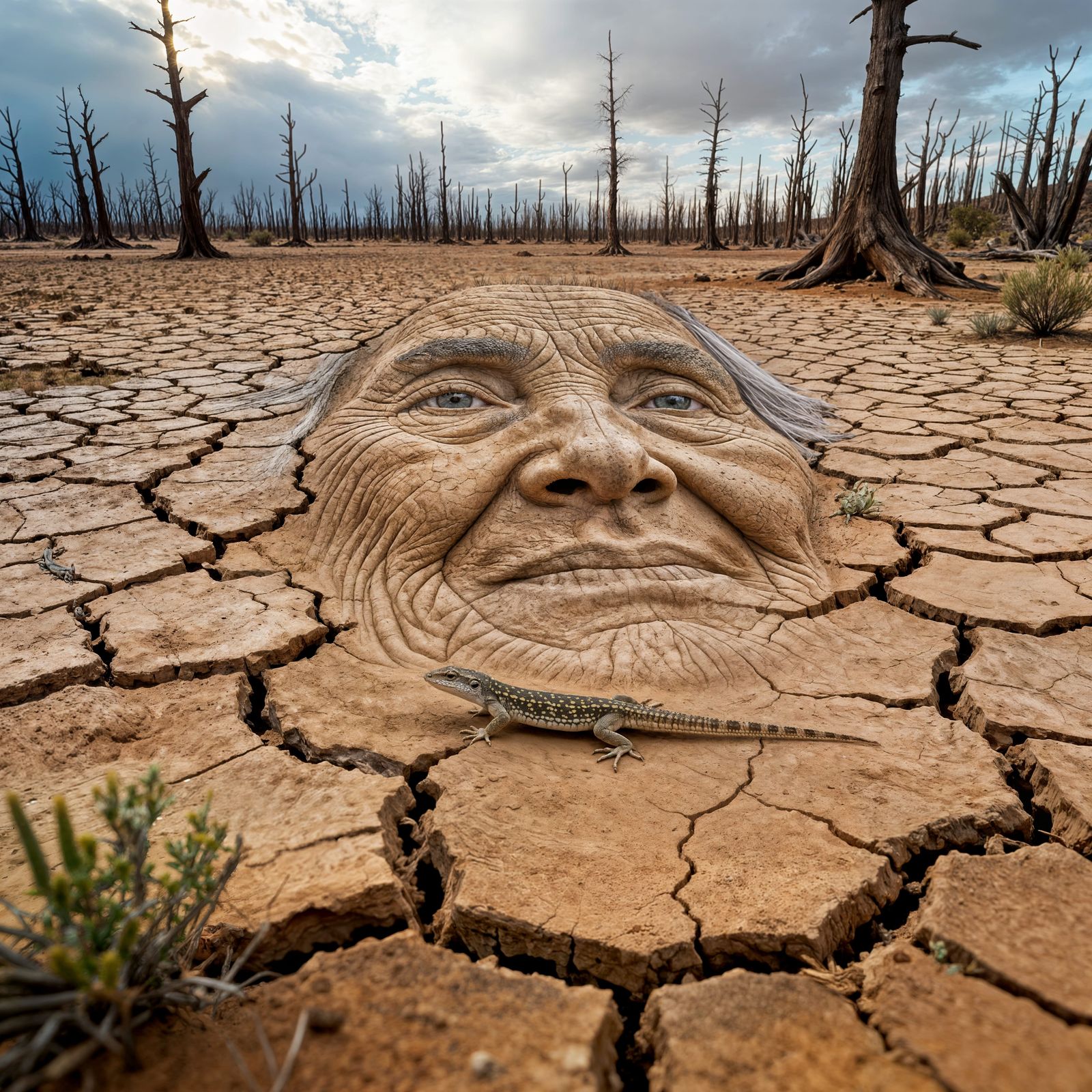 Cracked Earth Resembles Old Woman's Face