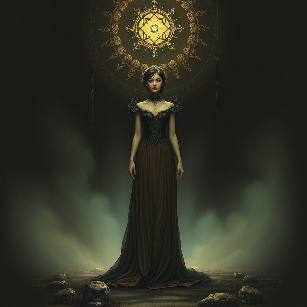 Elegant Woman in Mystical Darkness: Gothic Romanticism