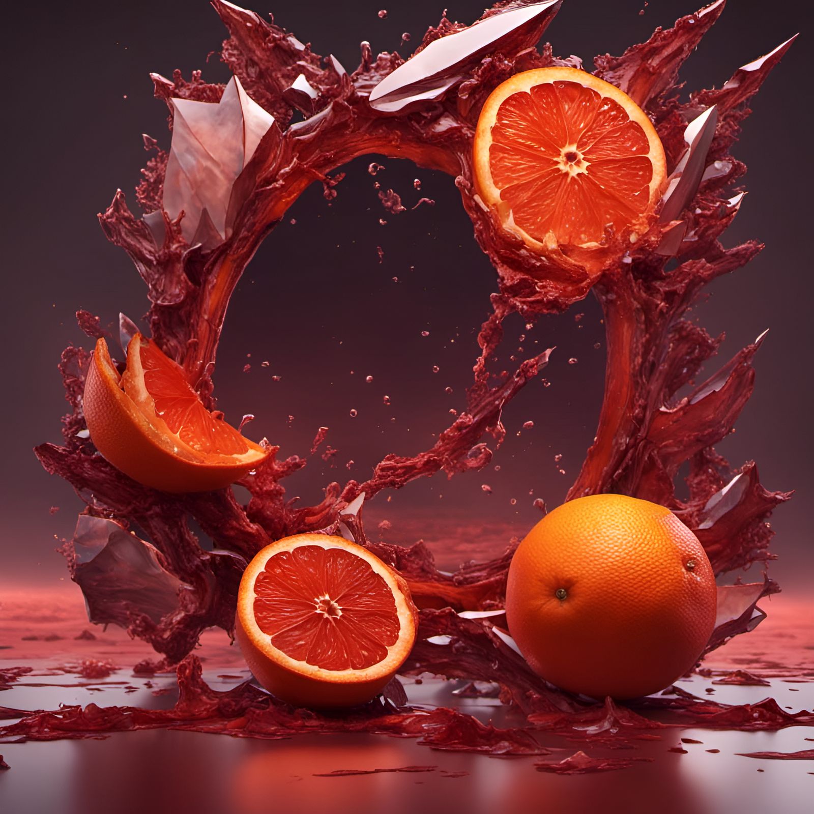 Sliced Blood Orange in Detailed Matte Painting