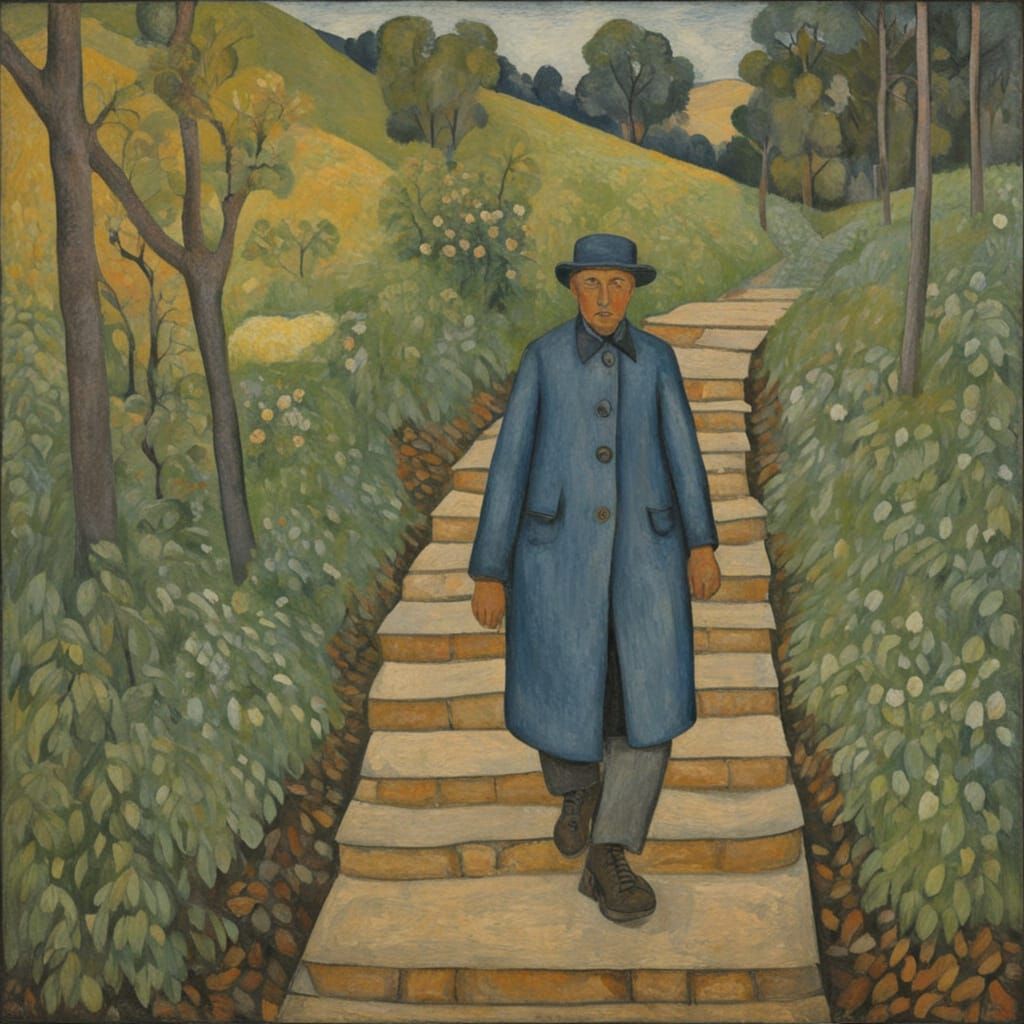 Surreal Staircase in Expressive Impasto Style