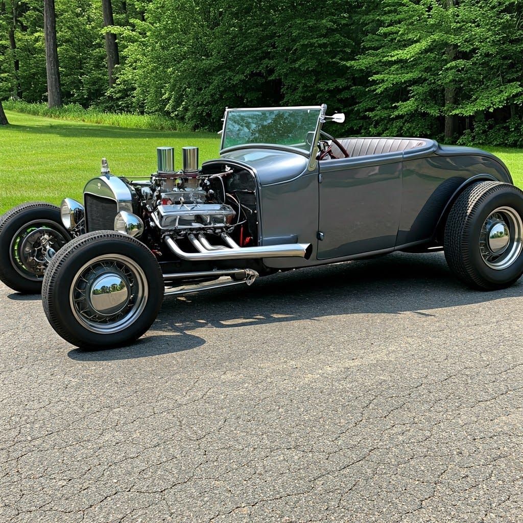 Dark Metallic Grey Ford Hotrod Roadster with Chrome