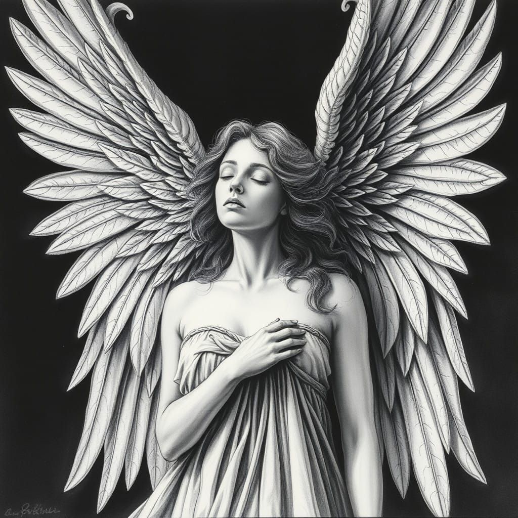 Angel and Demon in Charcoal Drawing Style