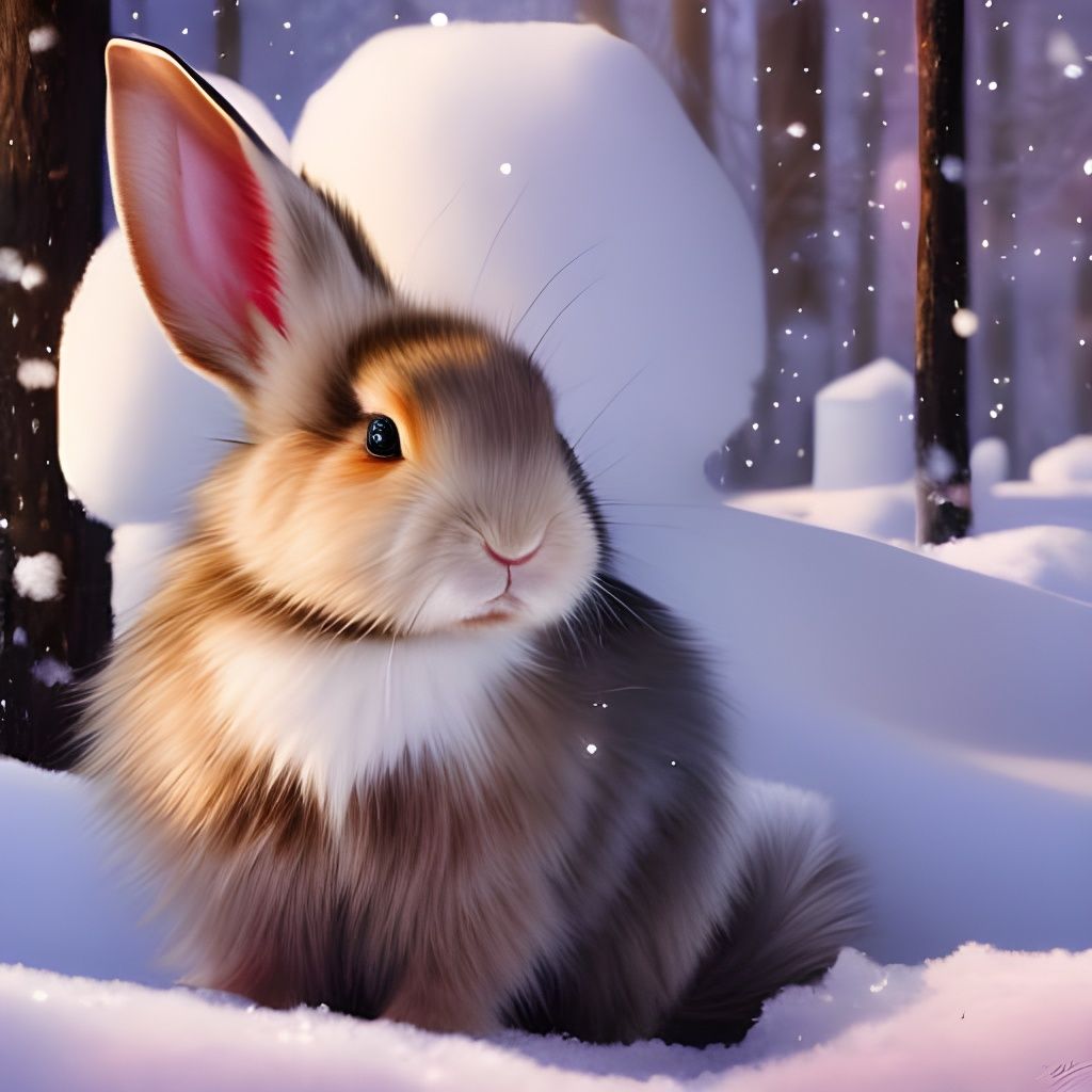Rabbit Sipping Tea in Winter Garden, Cel-Shaded