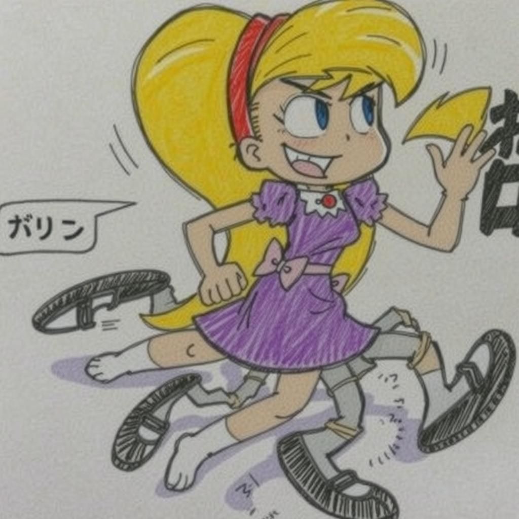 Anime Girl with Purple Dress Running at High Speed