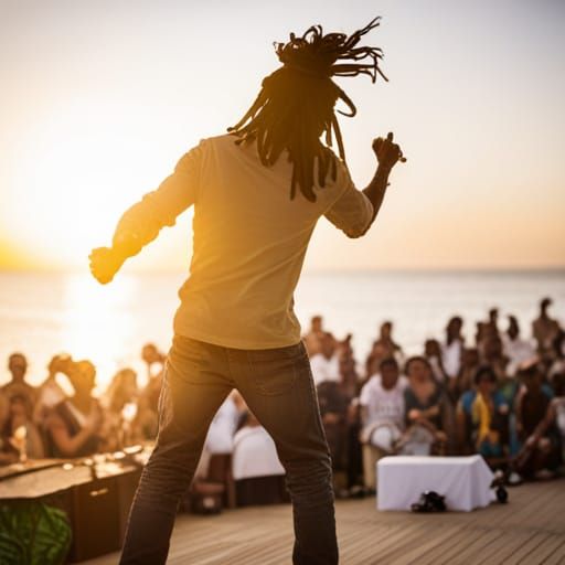Reggae Singer Performing on Beach Stage
