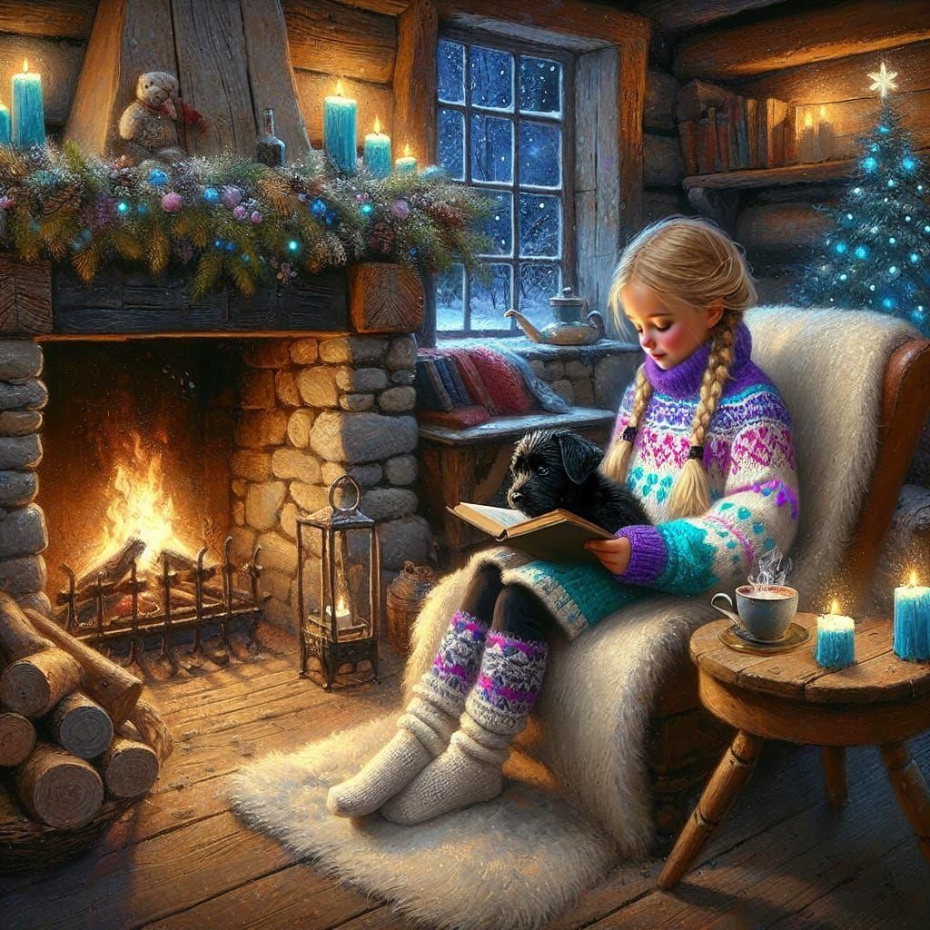 Magical Winter Scene in a Cozy Storybook Cottage