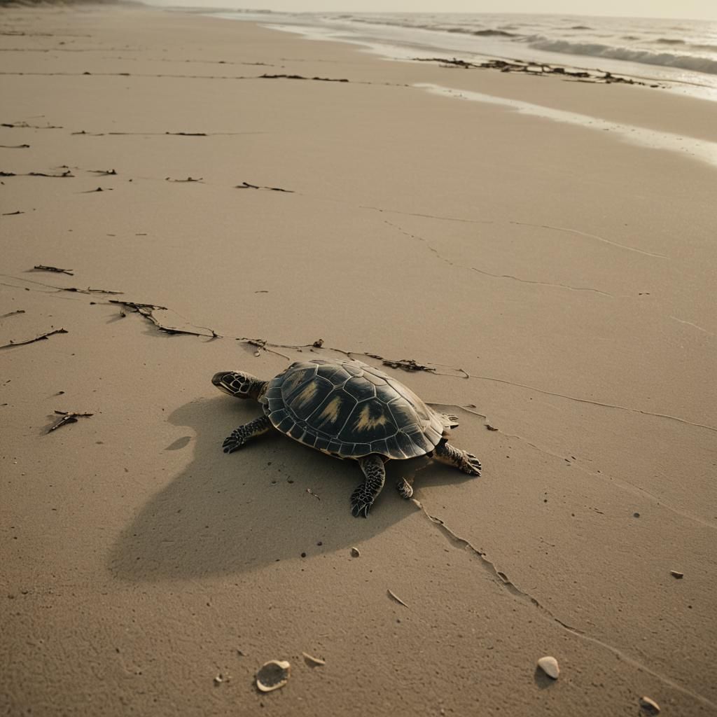 Turtle on a Post at Sunset: Cinematic Film Still