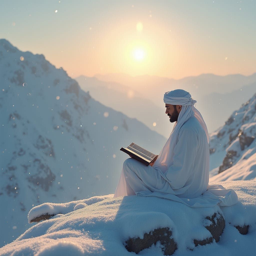 Peaceful Devotion in Snowy Mountain Landscape