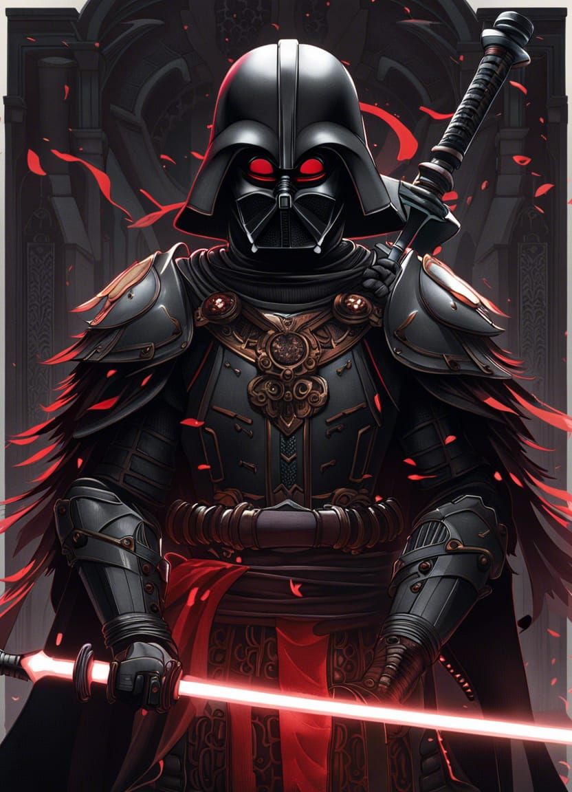 Darth Vader in Samurai Armor with Lightsaber