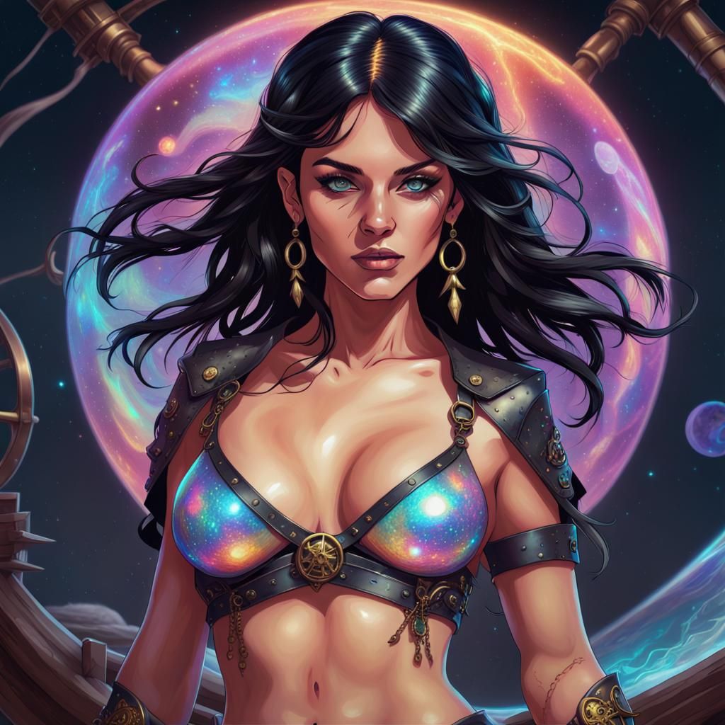 Astral Female Pirate in Holographic Illustration