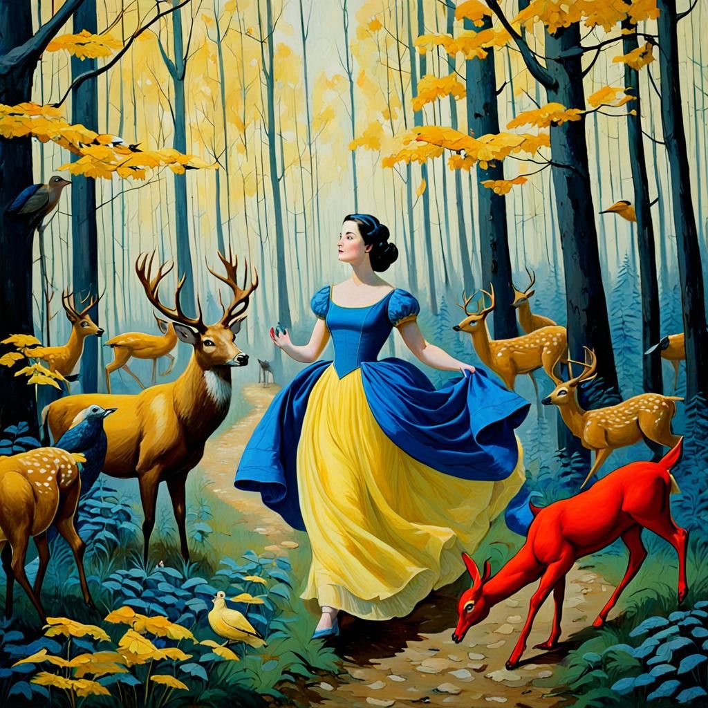 Snow White in Forest, Oil Painting by Gurney Style