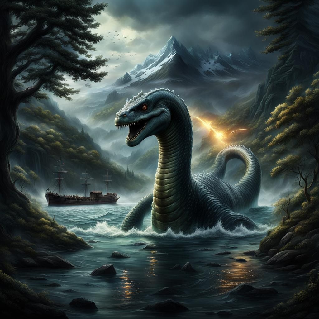 Dramatic Loch Ness Monster Digital Painting