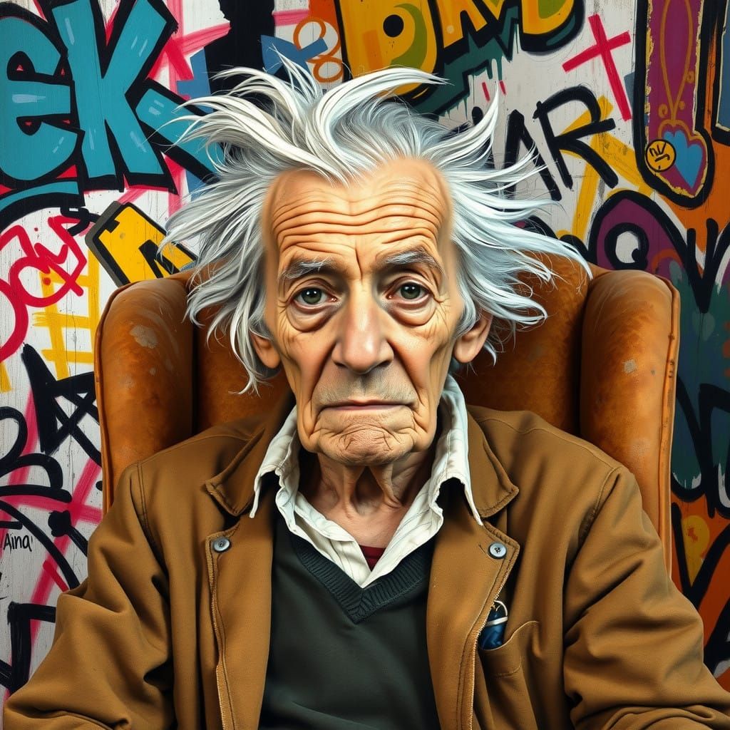Elderly Man in Basquiat-Inspired Art