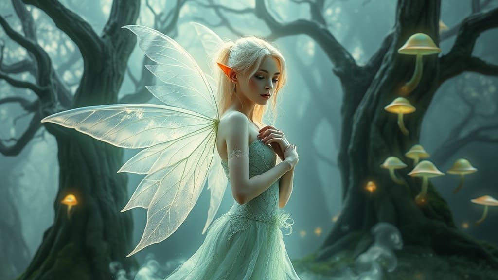 Ethereal Elf Maiden Lost in Dreamy Elven Forest
