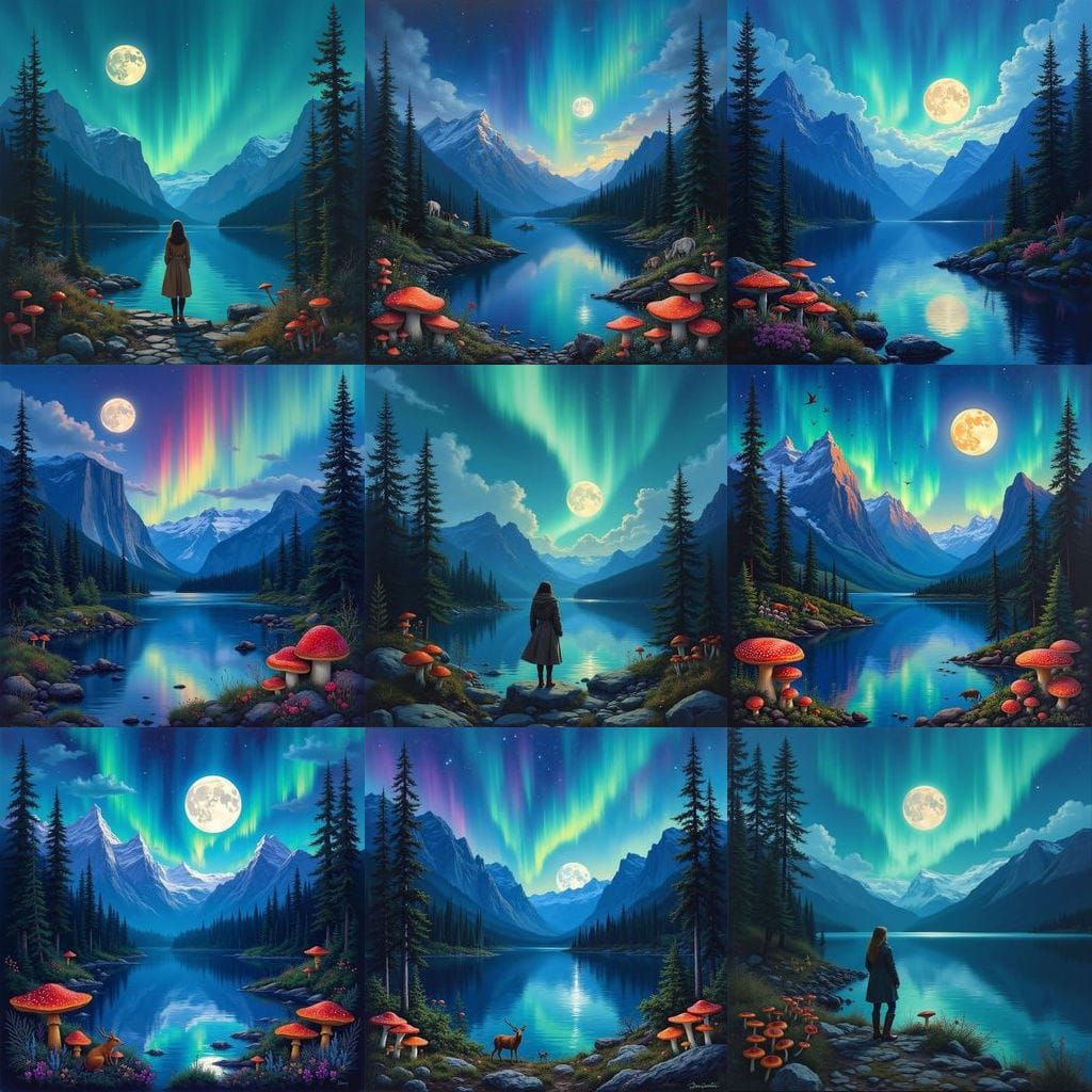 Aurora Borealis Night Sky Oil Painting