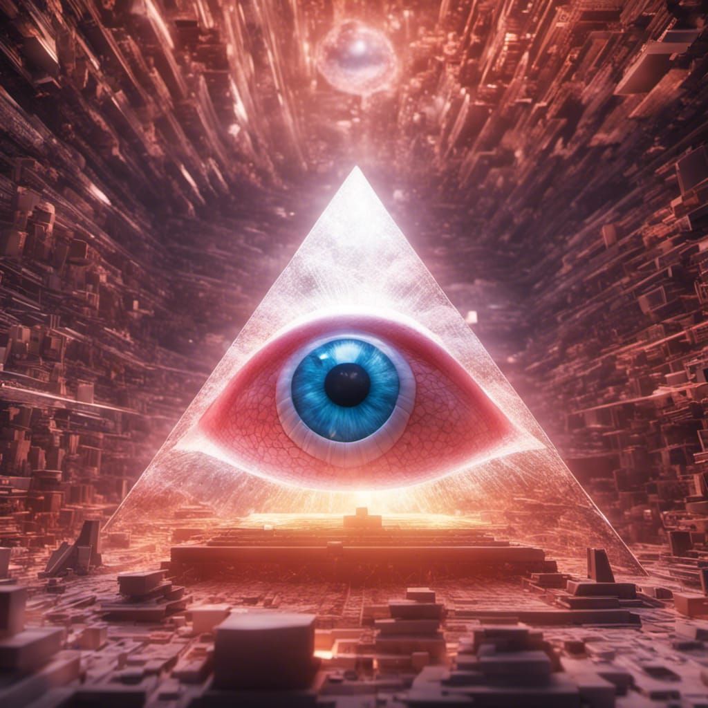 Surreal Eyeball Pyramid in Synthwave Style