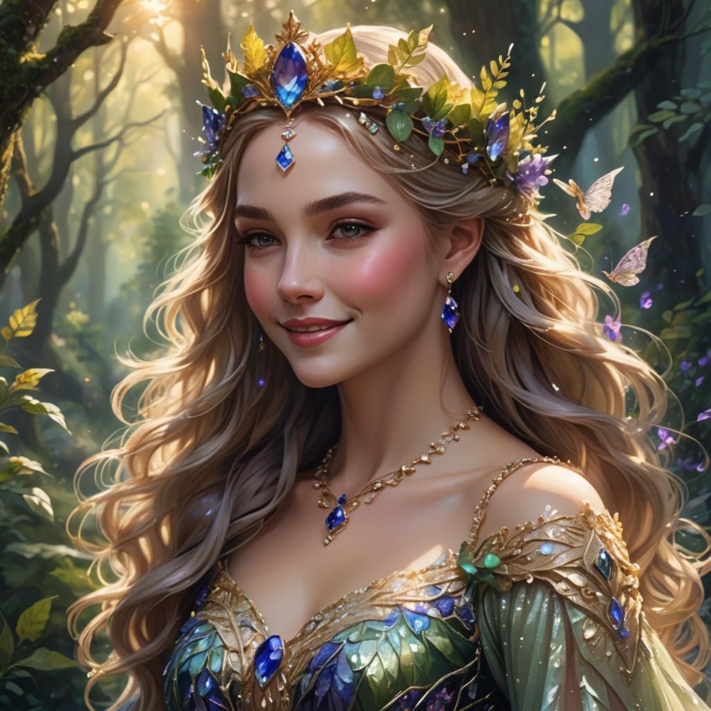 Smiling Nature Princess Portrait in Fantasy Art Style