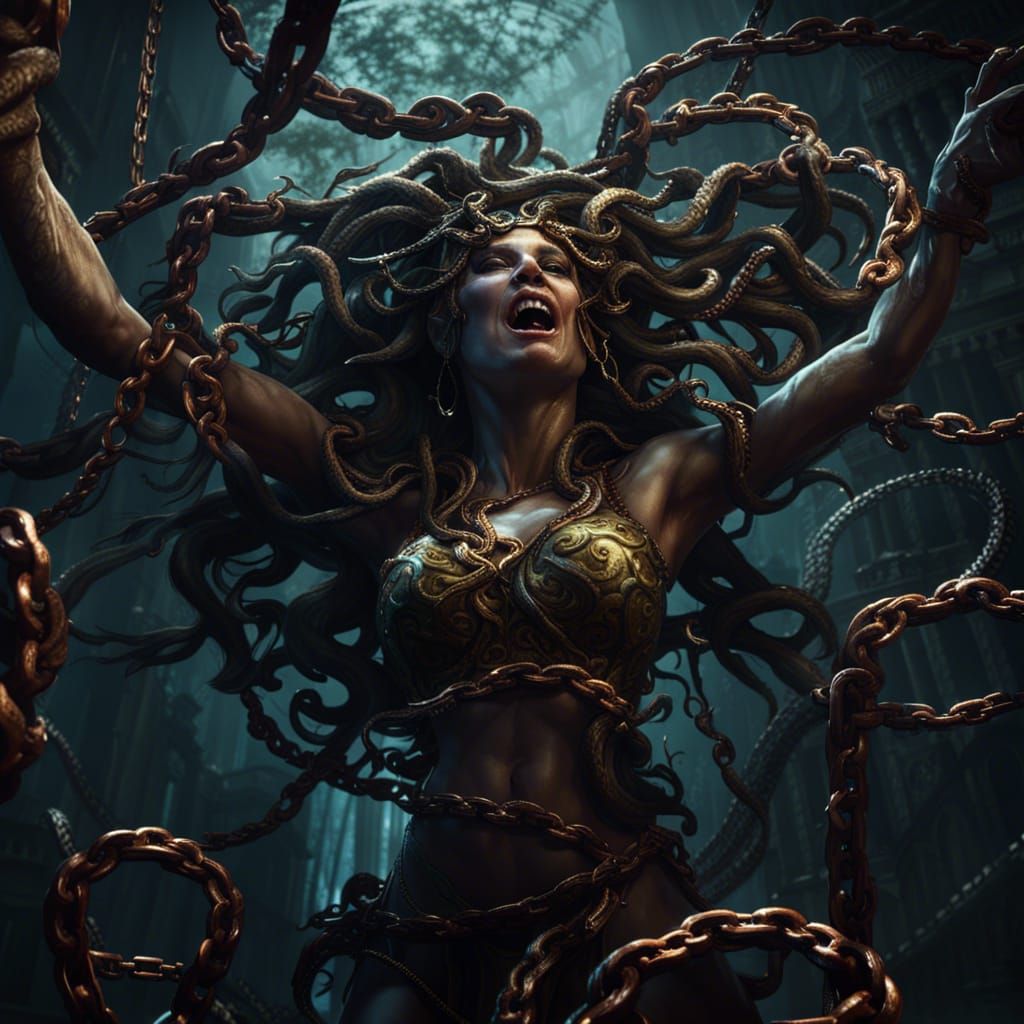 Medusa's Emotional Escape: Dark Fantasy Art