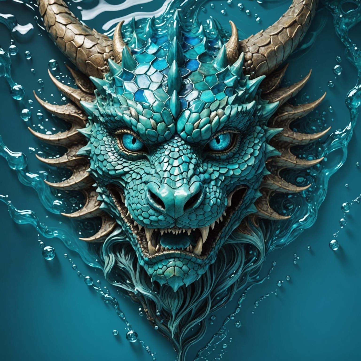 Aquatic Dragon Face Made of Water