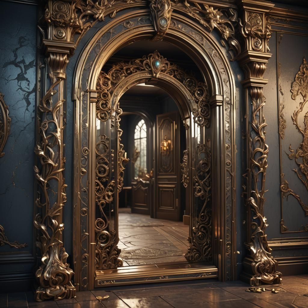 Mirror Reflecting a Hidden Door: Fantasy Concept Art