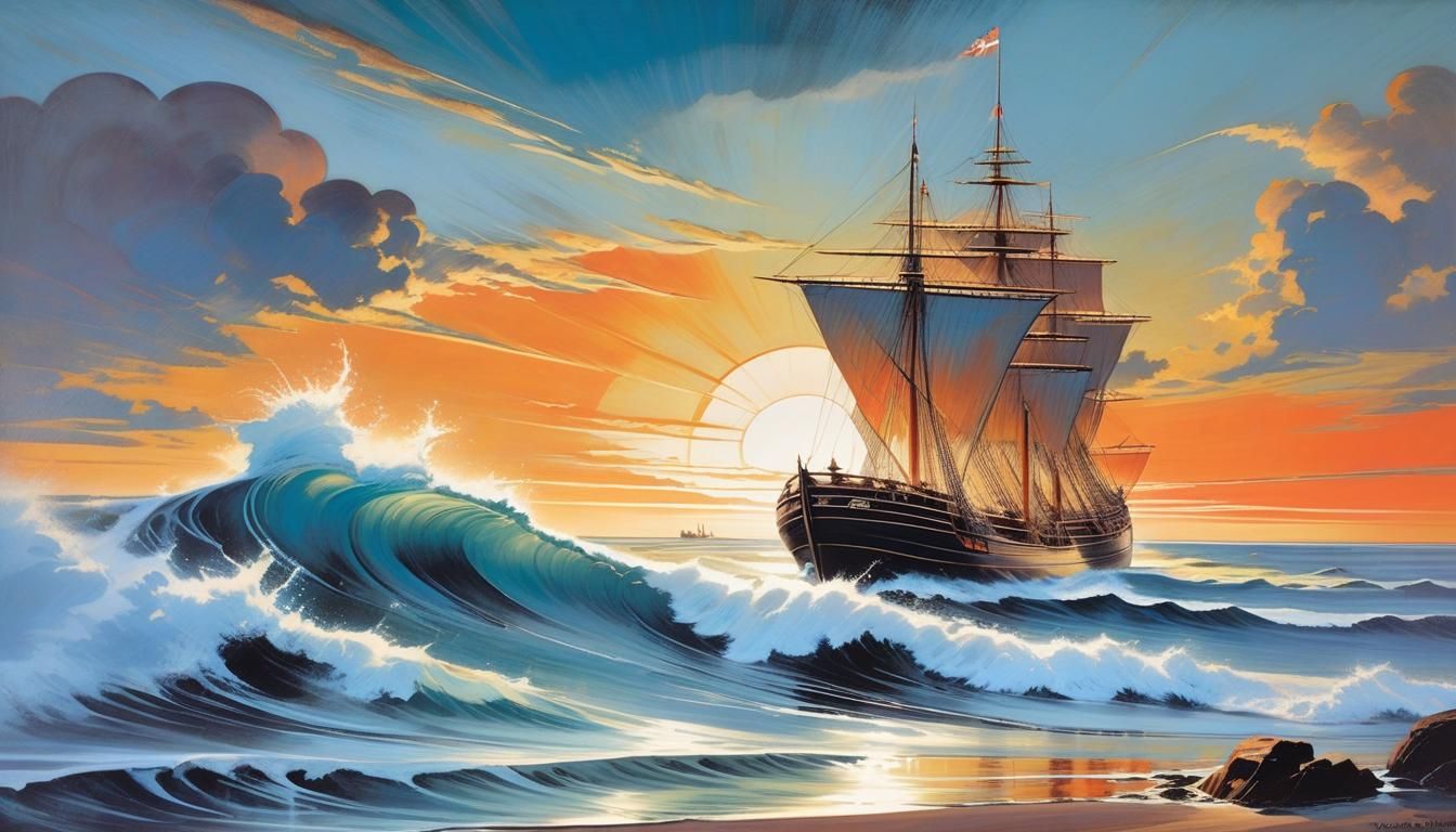 Namatjira Seascape Sunset in Baroque Rococo Style