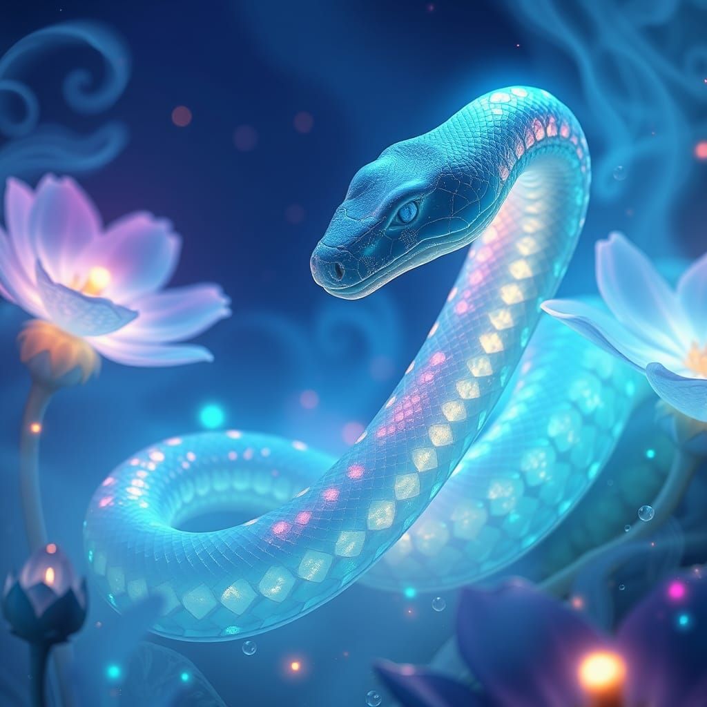 Bioluminescent Snake with Crystalline Flowers