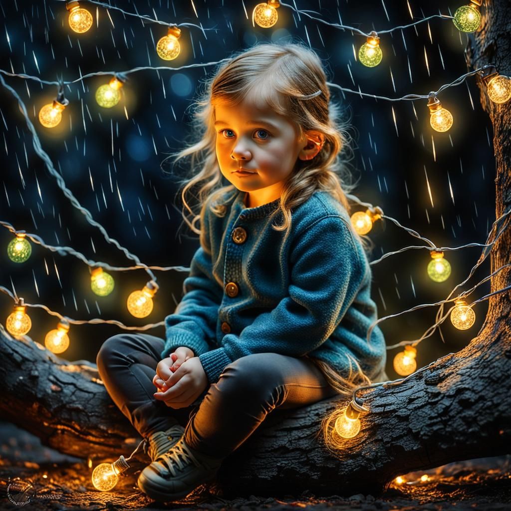 Girl with Festive Lights in Van Gogh Style