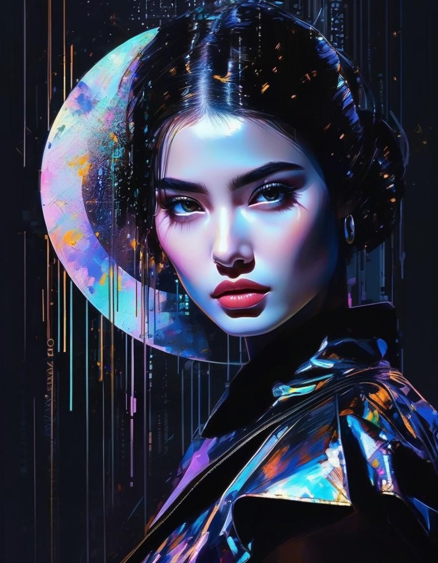 Holographic Woman in Rococo Cyberpunk Digital Painting