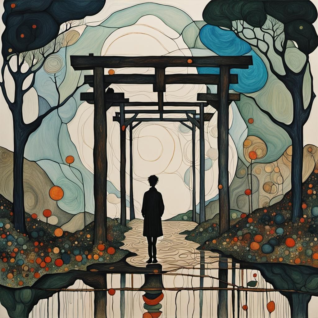 Abstract Line Drawing in Art Nouveau Style