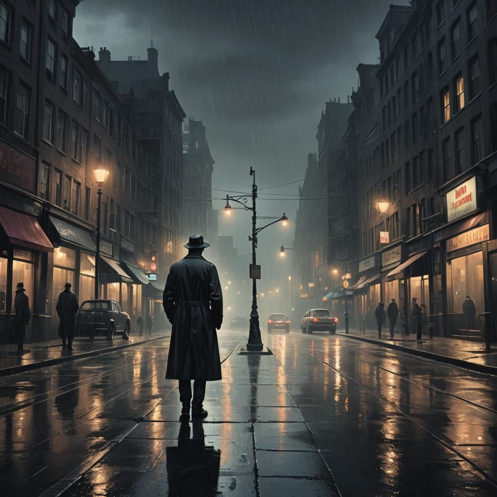 Film Noir Cityscape in Rainy Night