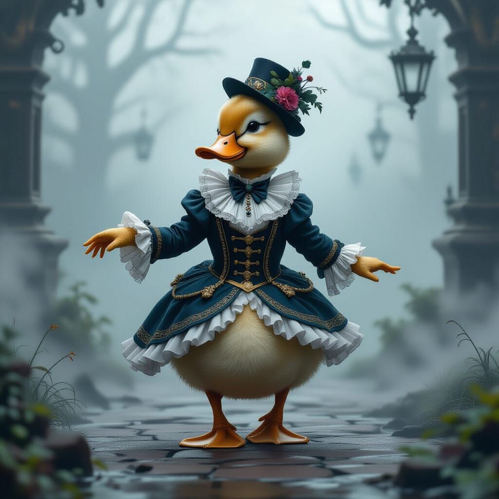 Victorian Gothic Duckling Dancing in Fog