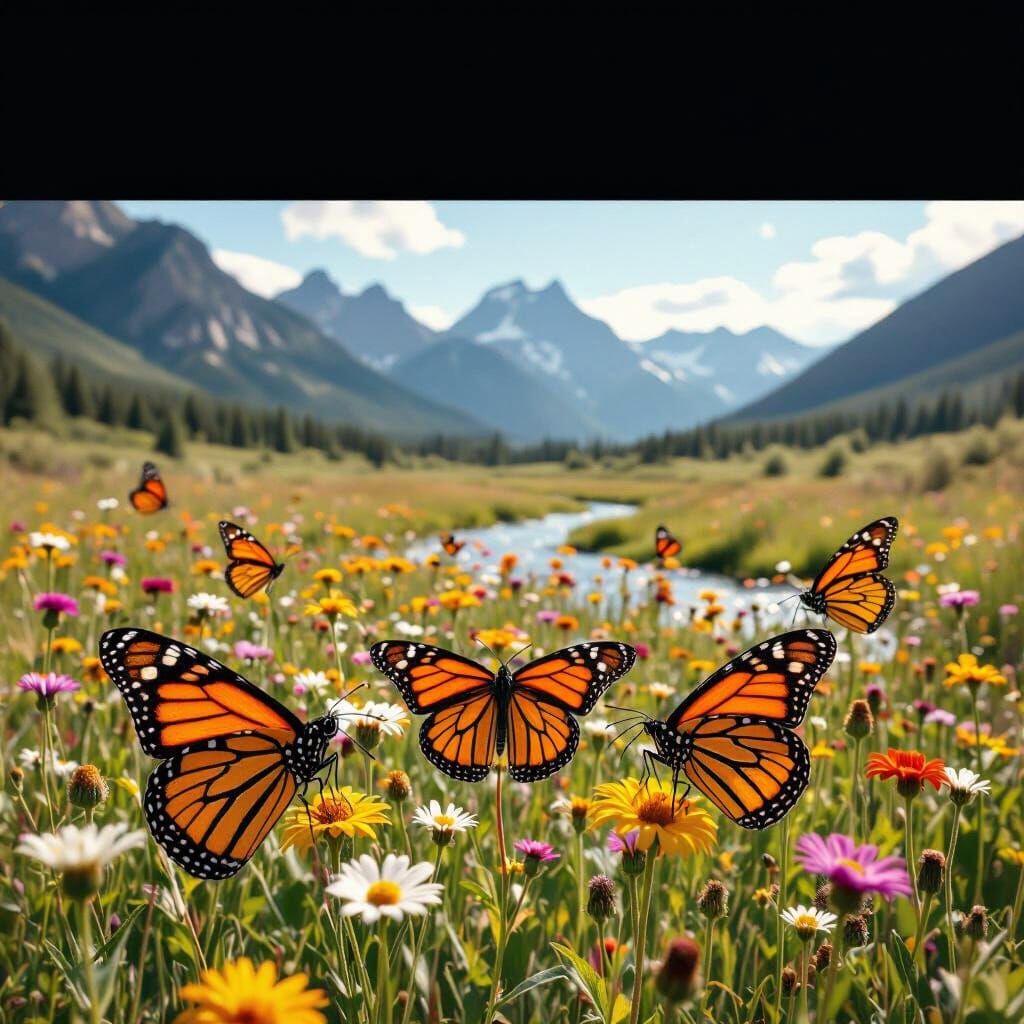 Monarch Butterflies in a Scenic Meadow Landscape