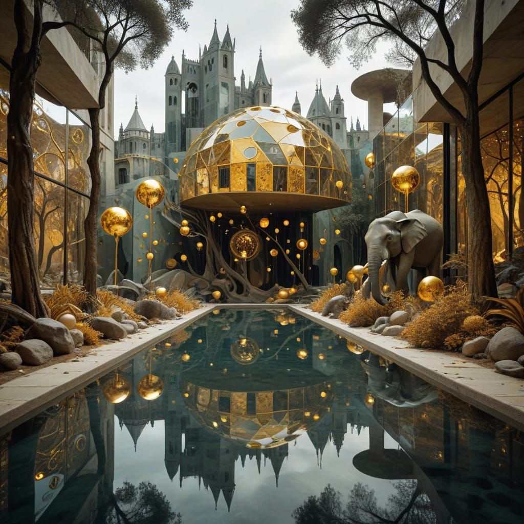 Golden Cosmic Dreamscape in Abstract Art Style