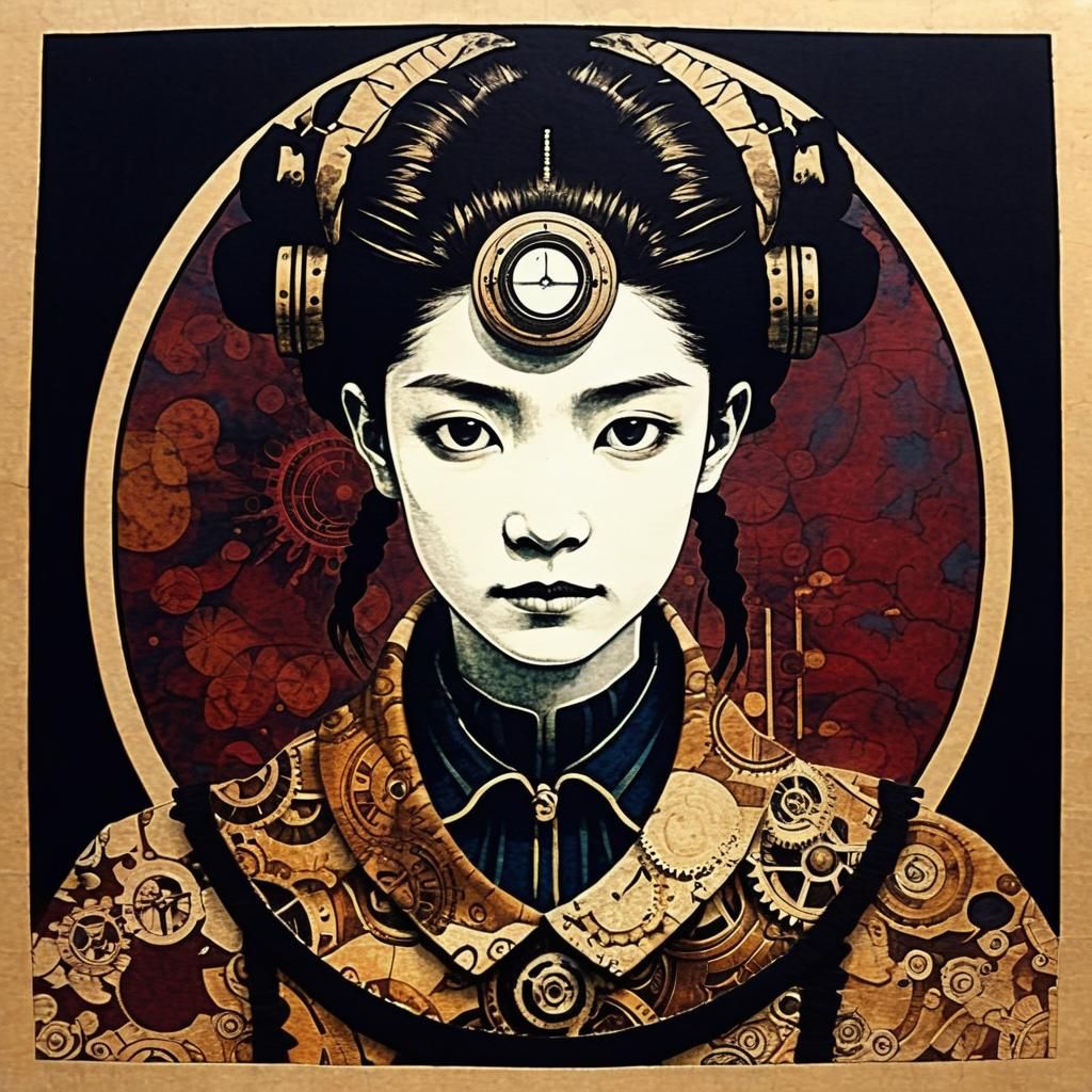 Steampunk Astral Portrait in Edo Woodblock Style