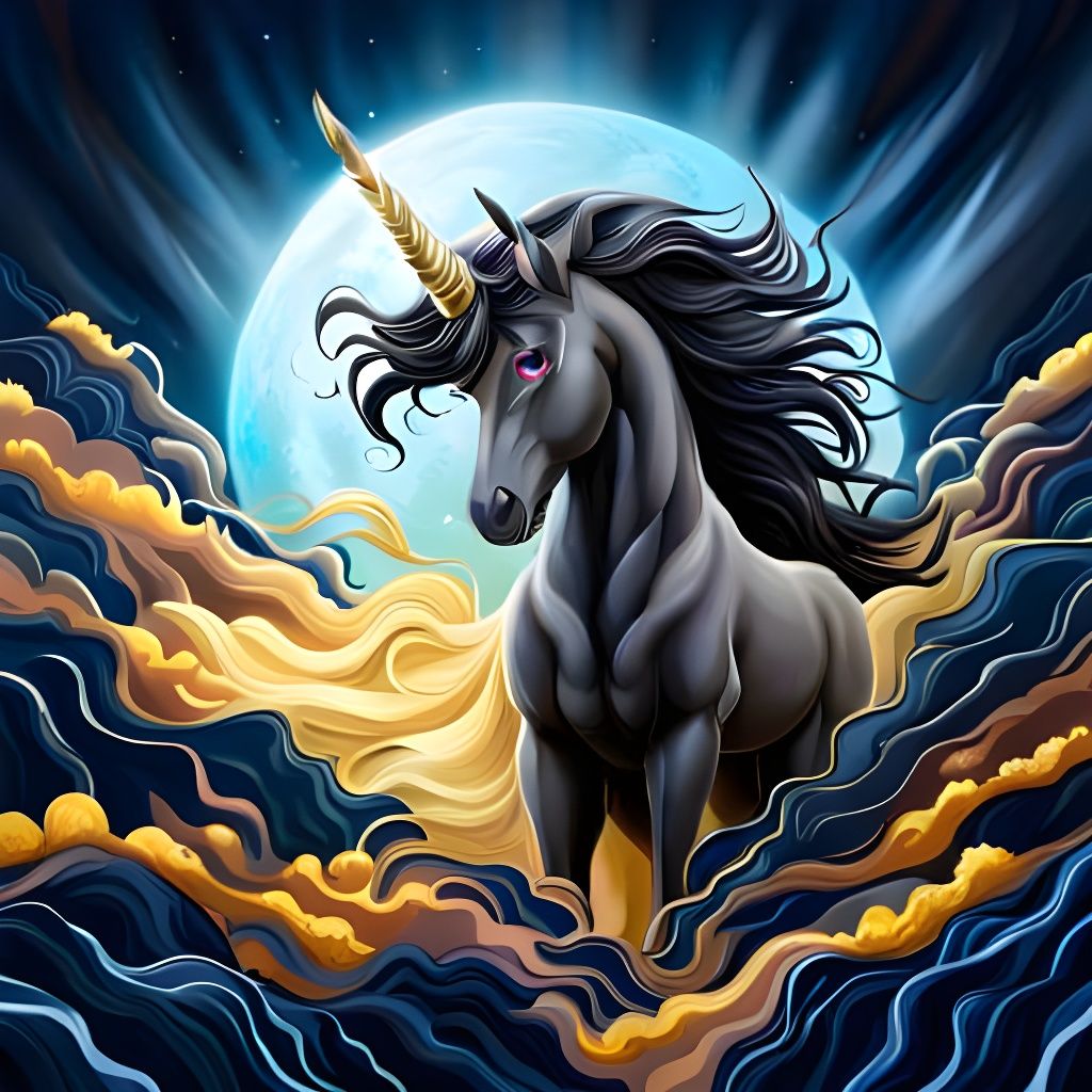 Majestic Black Unicorn Rearing on Clouds