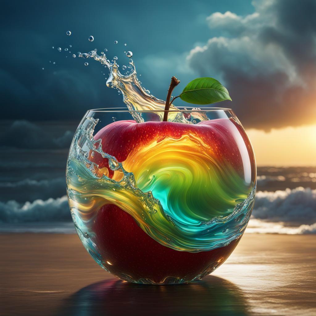 Stormy Sea in Glass Apple: Hyperrealistic Splash Art