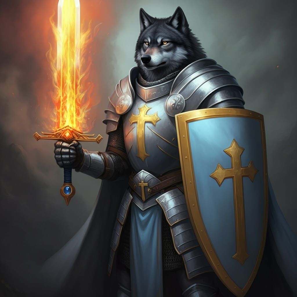 Majestic Black Wolf in Medieval Fantasy Armor