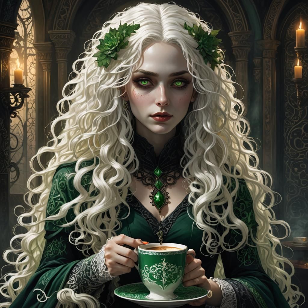 Gothic Girl with Coffee: Fantasy Concept Art