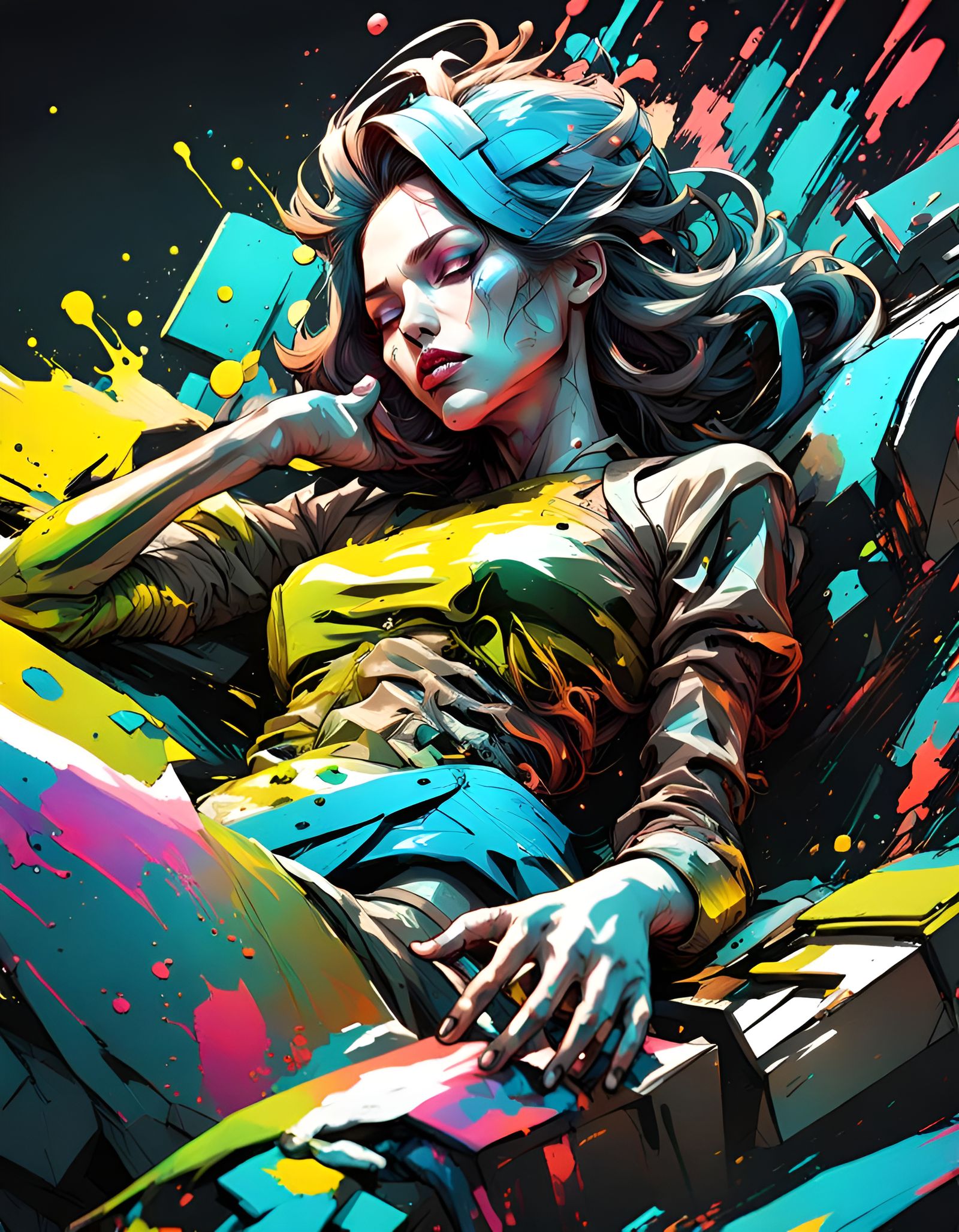 Girl Reclining in Expressive Digital Art Style