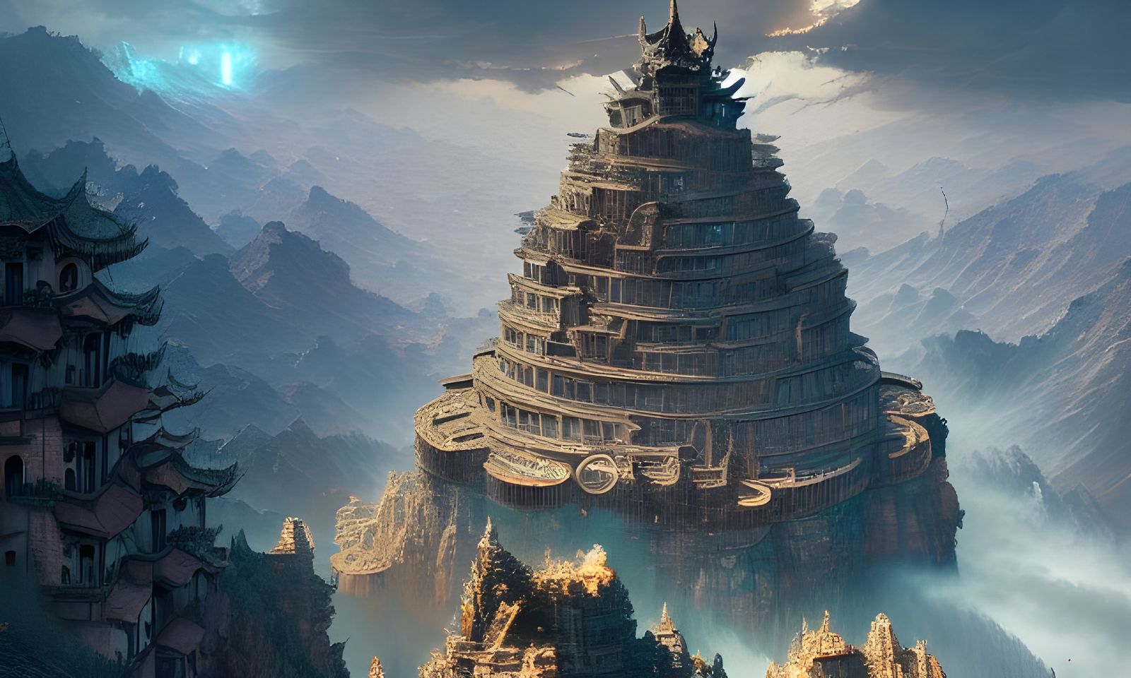 Elaborate City Carved into Mountaintop: Fantasy Art