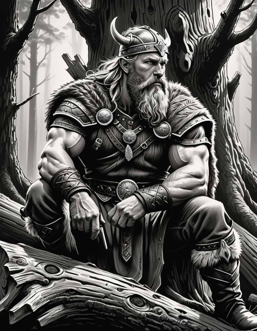 Detailed Charcoal Drawing of a Viking Warrior