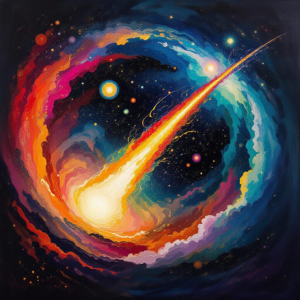 Abstract Comet Streaks Through Psychedelic Cosmos