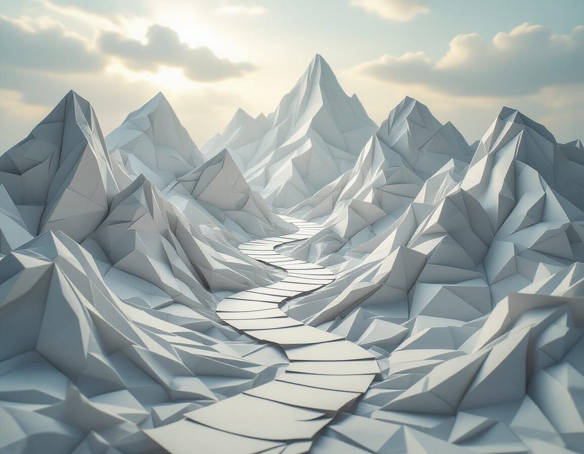 Dreamlike Paper Landscape with Ethereal Lighting